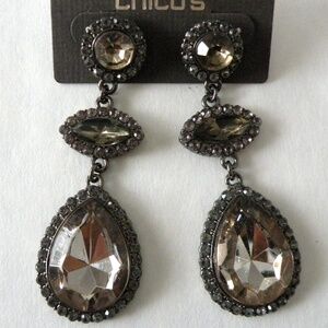 Vintage Chico's Long Dangle Smoky Quartz Pierced Earrings